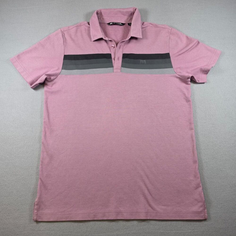 Travis Mathew Men's Polo Shirt Size M Pink Gray Stripe - 0088
